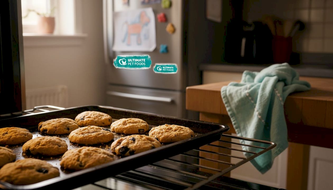 Fresh grain-free dog biscuits cooling on tray