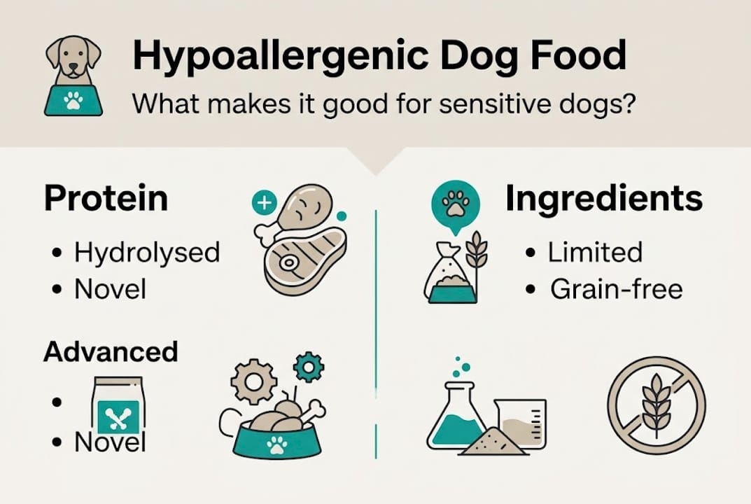 Infographic shows hypoallergenic dog food essentials