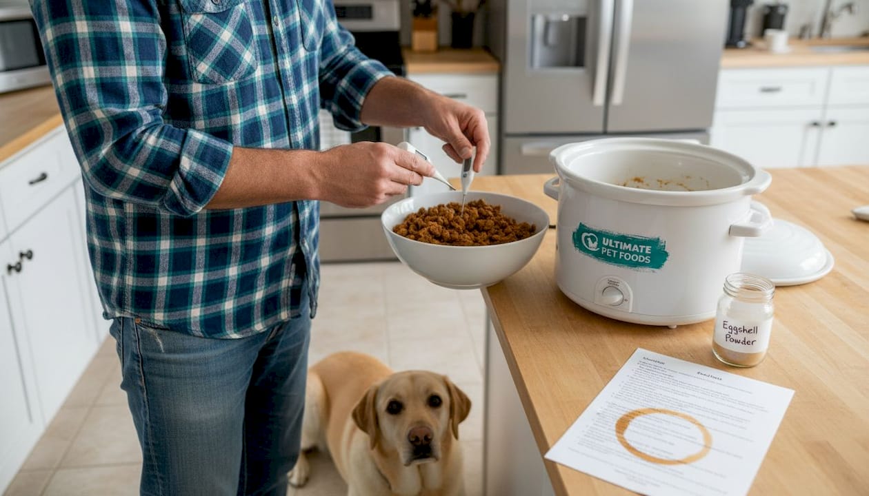 Checking meat temperature for safe dog meal