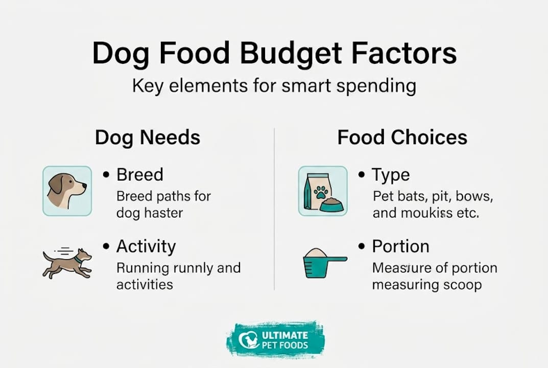 Infographic showing key factors for dog food budgeting