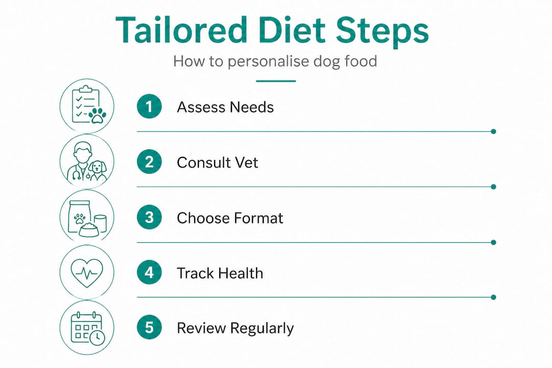 Infographic showing steps for tailored dog nutrition