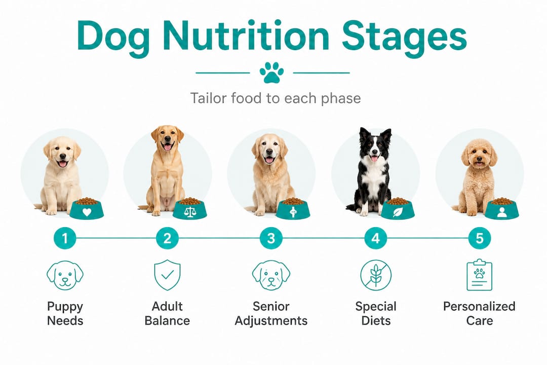 Infographic of dog nutrition life stages steps