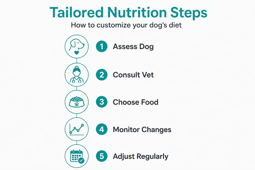Infographic showing steps for tailored dog nutrition