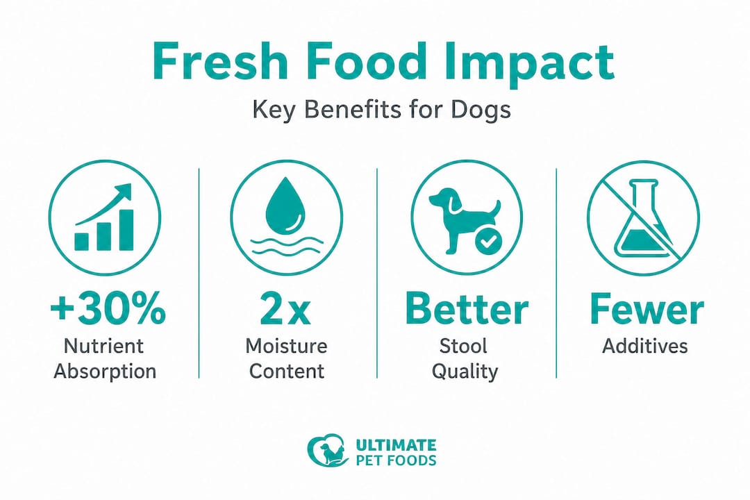 Infographic with key fresh dog food nutrition stats and benefits