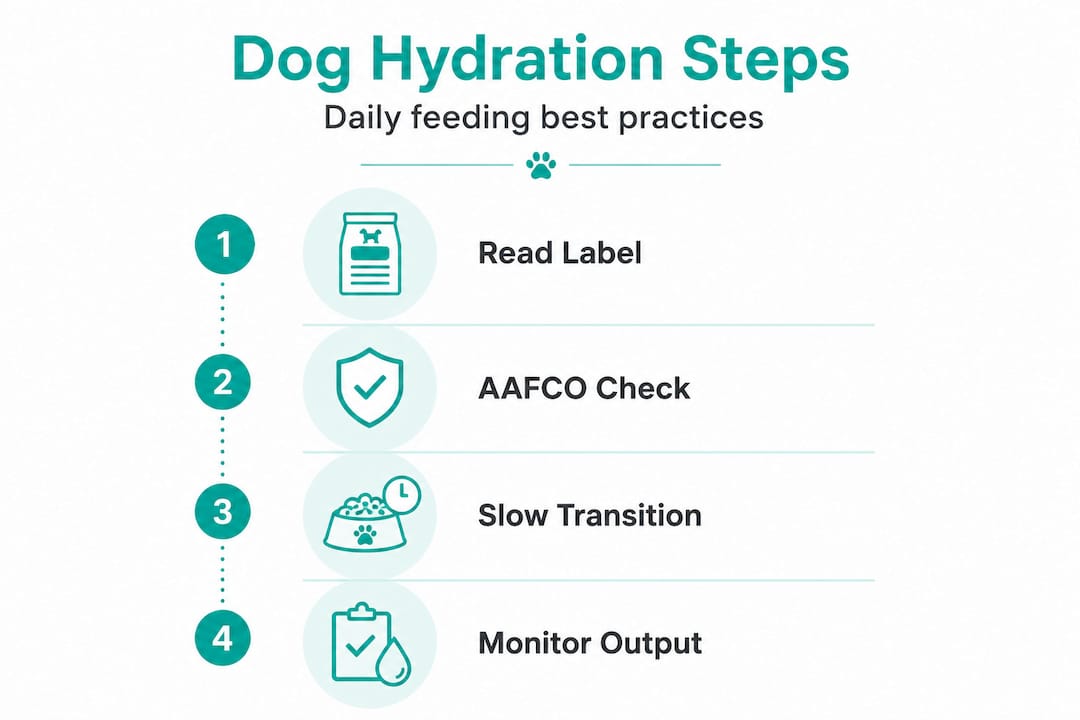 Infographic showing dog hydration best practices steps