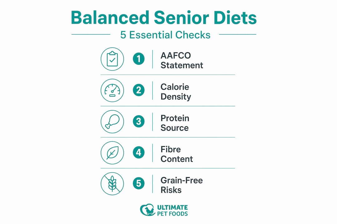 Infographic of five steps for senior dog diets