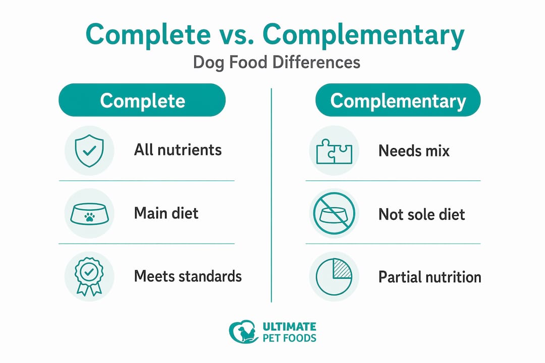 Infographic comparing complete and complementary dog food