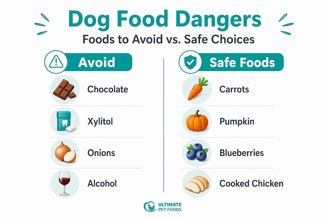 Infographic comparing toxic and safe foods for dogs