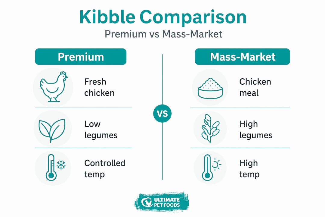 Infographic comparing premium and mass-market grain free kibble