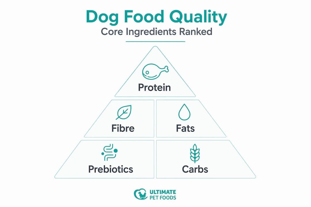 Hierarchy infographic ranking core dog food ingredients