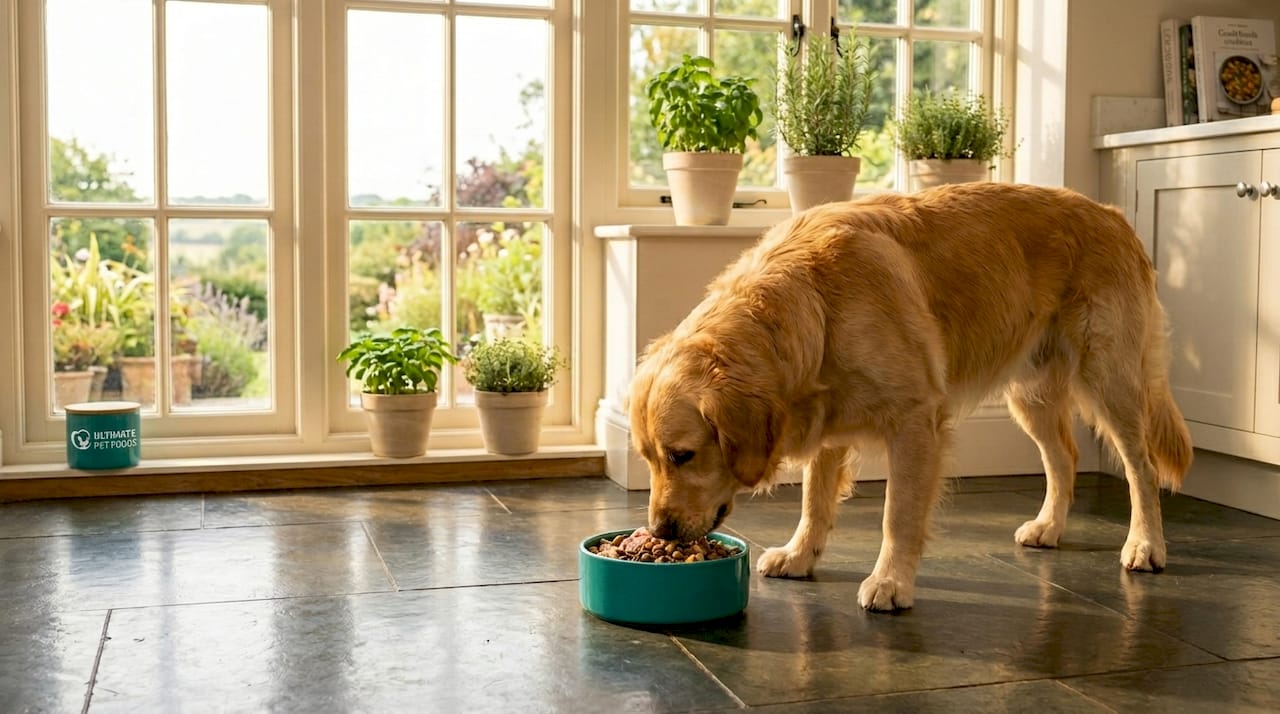 Dog eating grain-free food from bowl