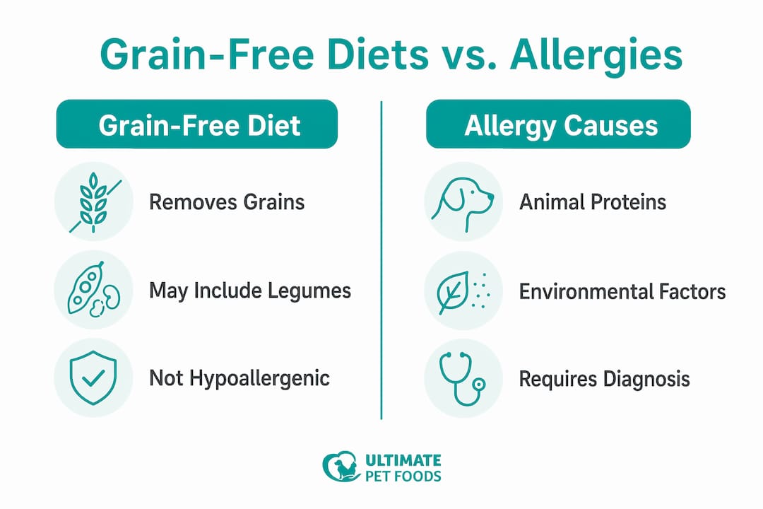 Infographic comparing grain-free diets and allergy causes