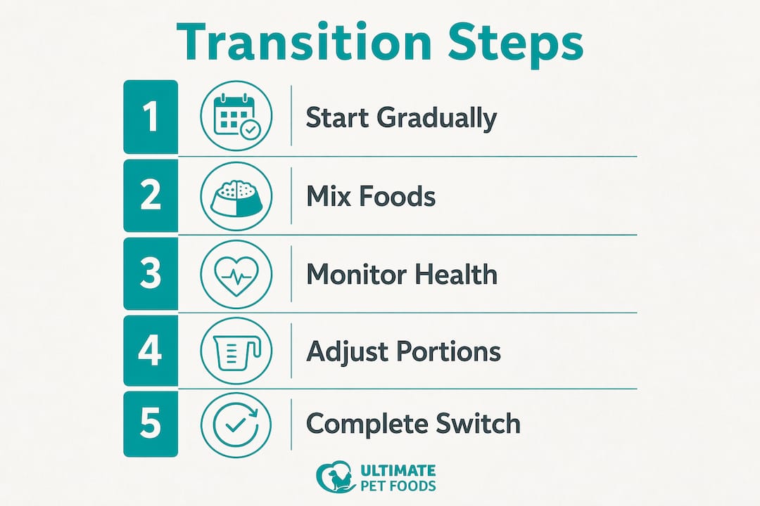 Infographic showing steps to transition dog food