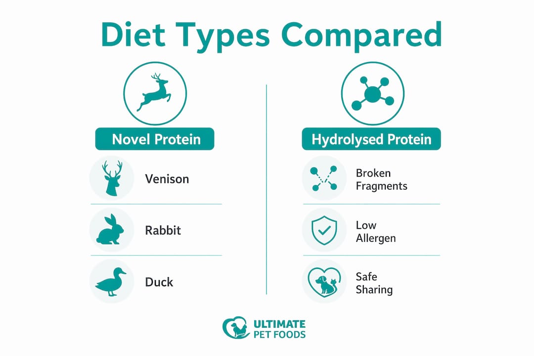 Infographic comparing novel protein and hydrolysed protein diets
