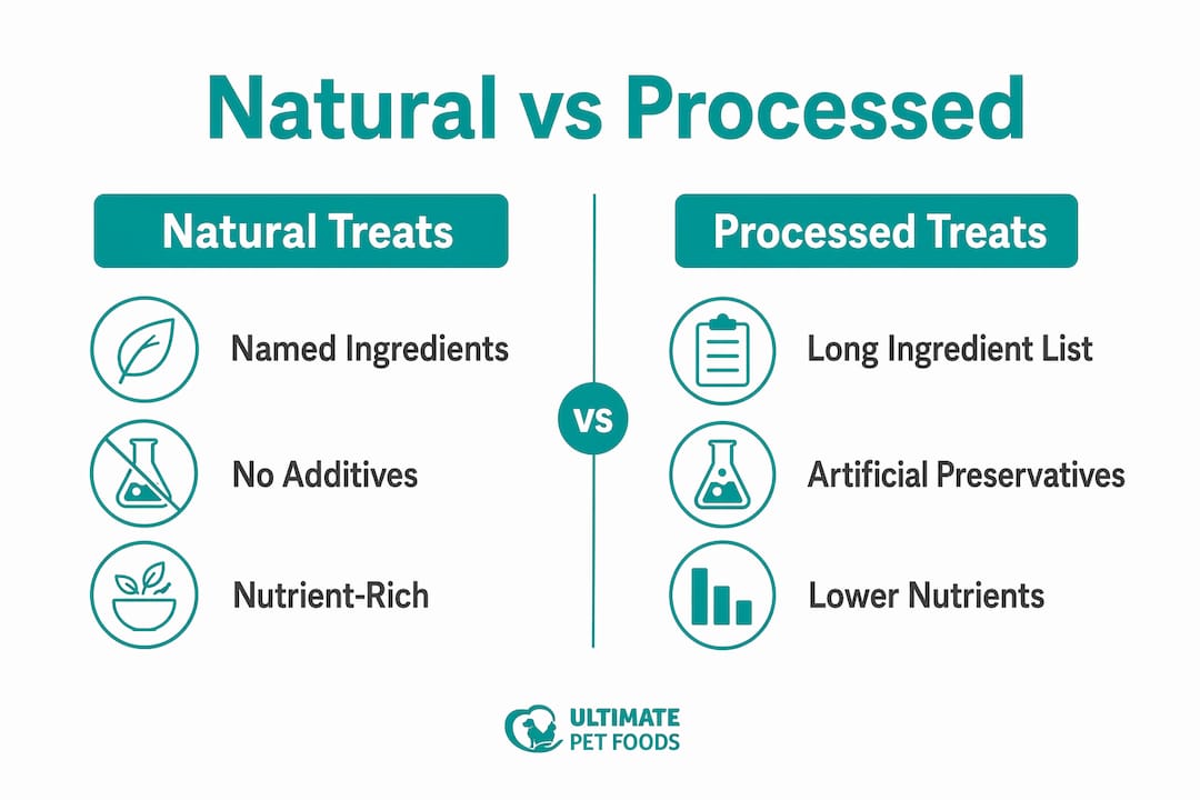 Infographic comparing natural and processed dog treats