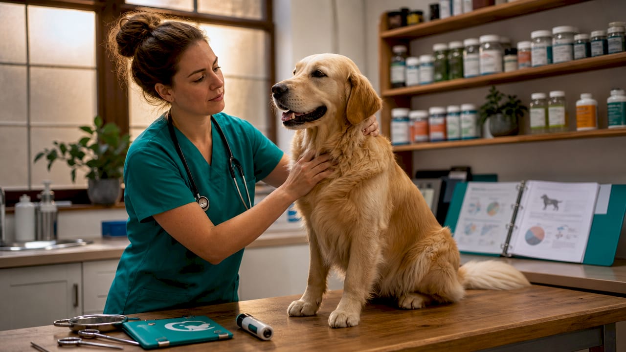 Vet examining dog gut health nutrients
