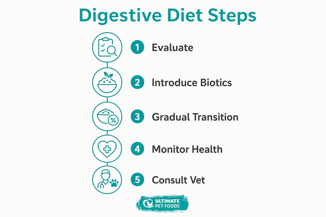Infographic showing dog digestive diet transition steps