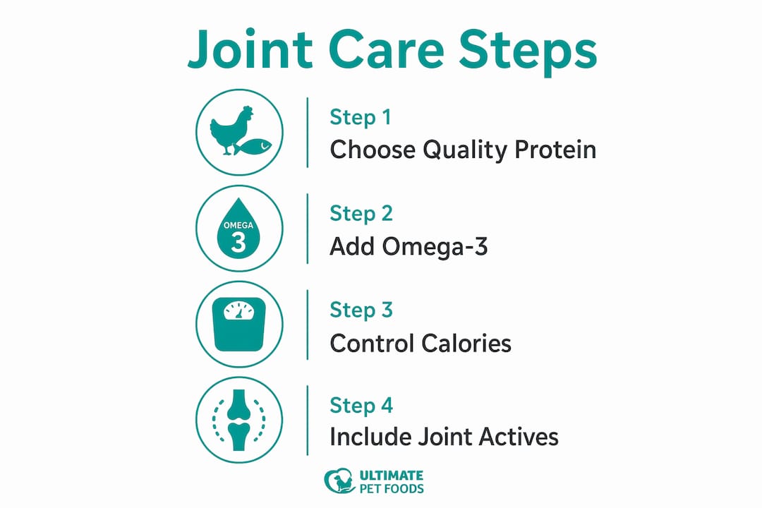 Infographic showing joint care feeding steps for dogs
