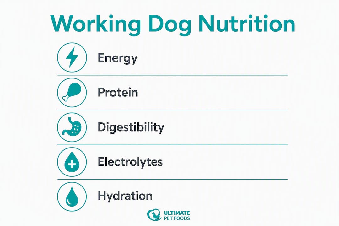 Infographic showing working dog nutritional requirements
