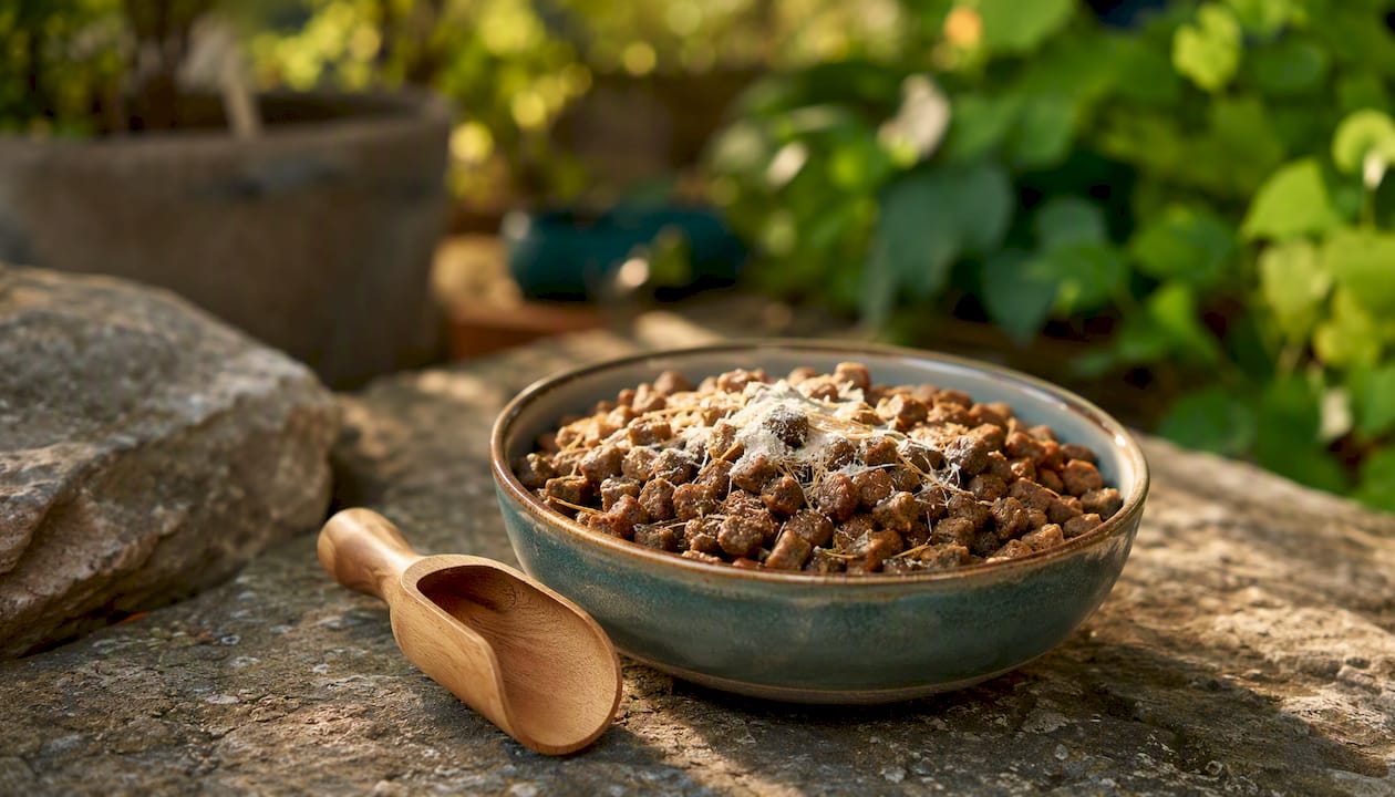 Close-up of dog food with soluble fibre ingredients