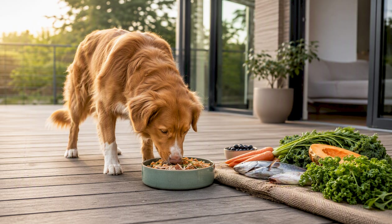 Dog eating natural high-protein food