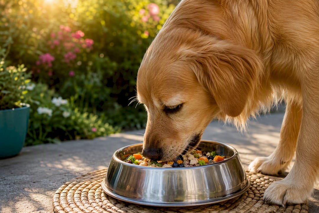 Dog eating digestion-supporting natural food