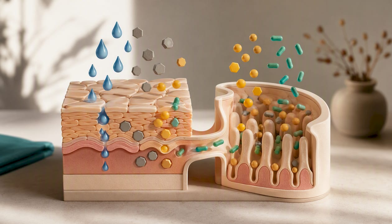 Illustration of nutrients supporting skin and gut barriers