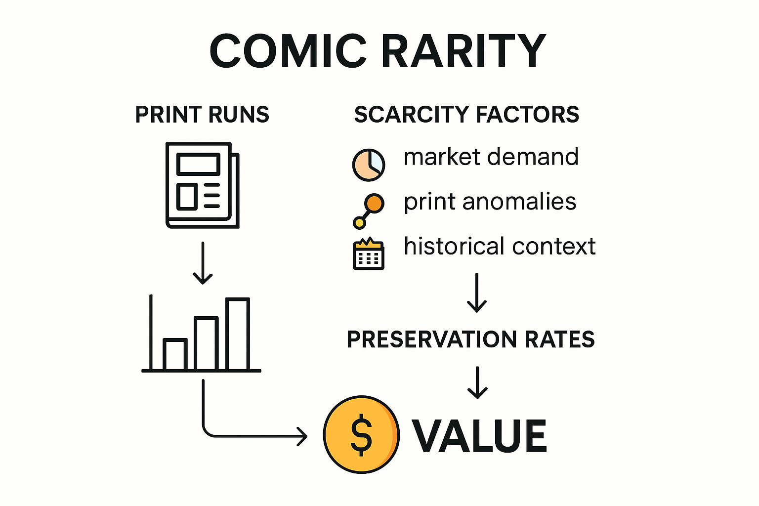Infographic showing comic rarity and print run factors