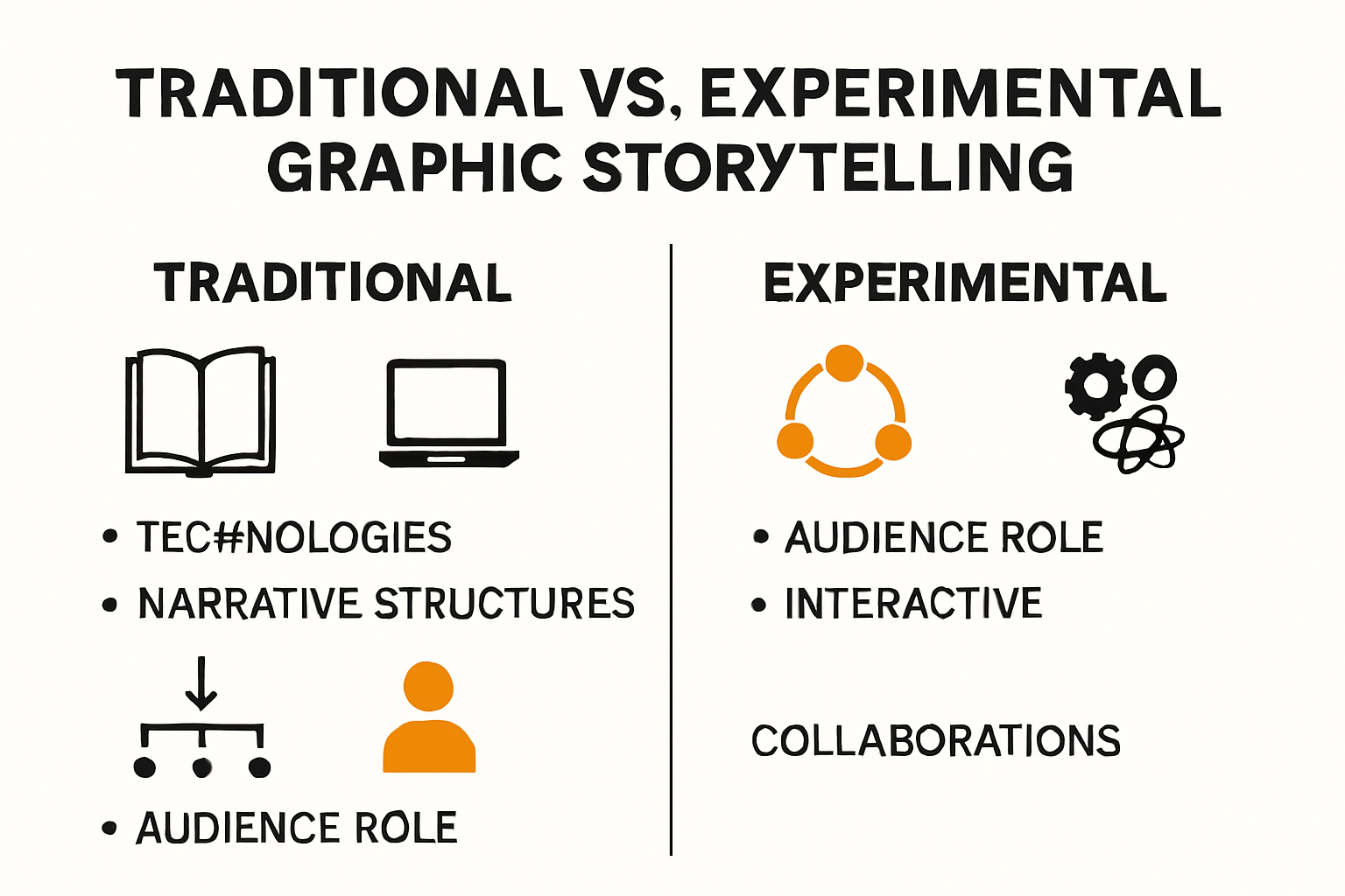 Infographic comparing traditional and experimental graphic storytelling