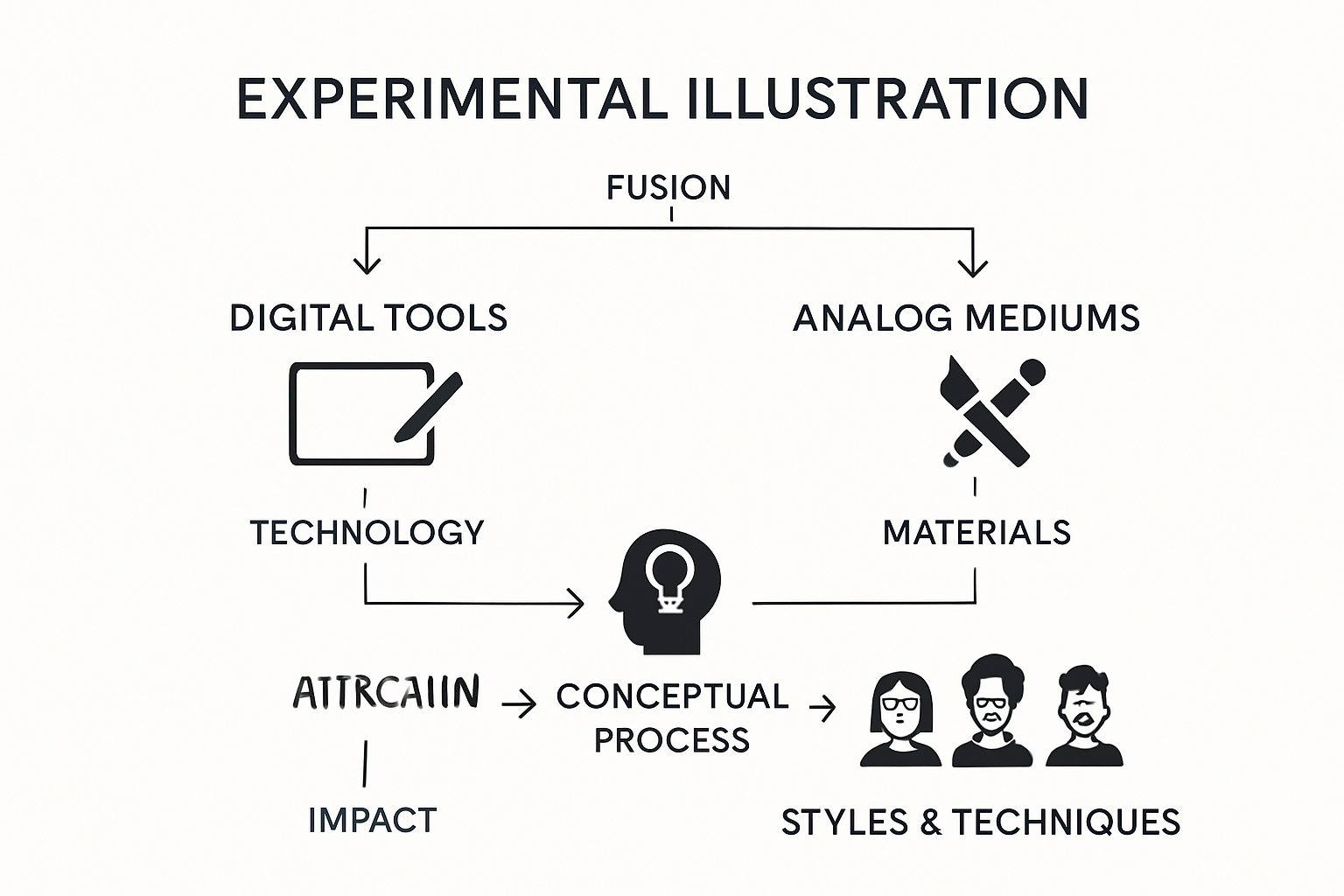Diagram of digital, analog, and conceptual experimental illustration techniques