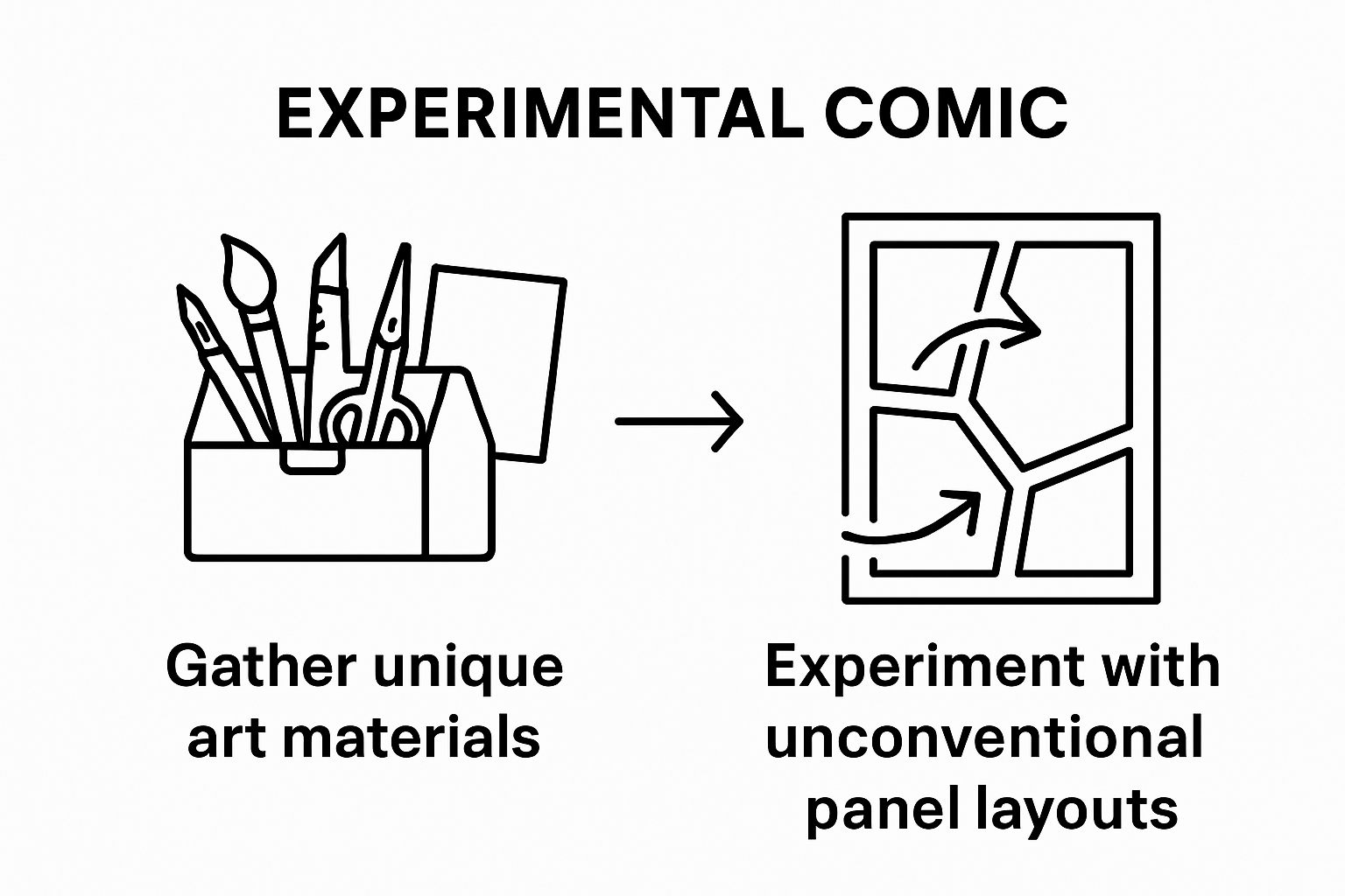 Infographic showing art tools and non-traditional comic layout process.