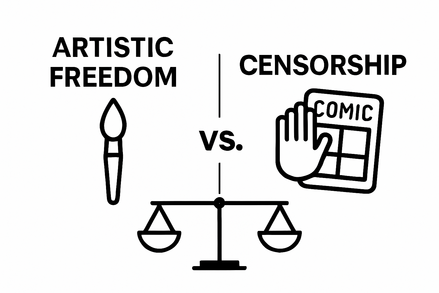 Infographic showing artistic freedom versus censorship in comics