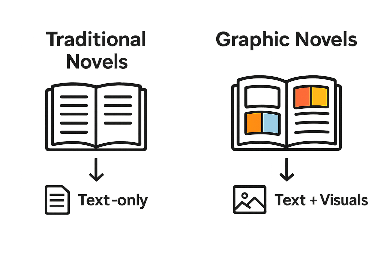 Infographic comparing graphic novels to traditional novels