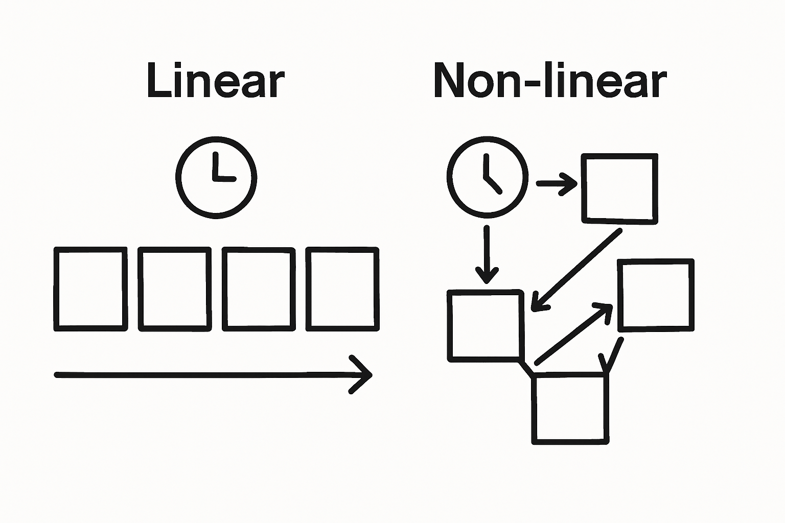 Infographic comparing linear and non-linear graphic novel storytelling