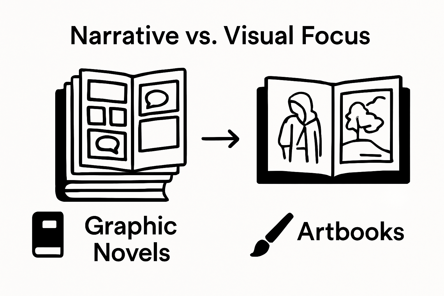 Infographic comparing graphic novels and artbooks visually