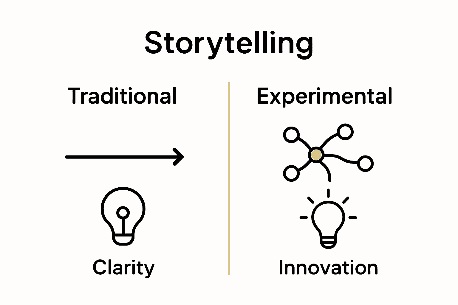 Infographic comparing traditional and experimental storytelling features