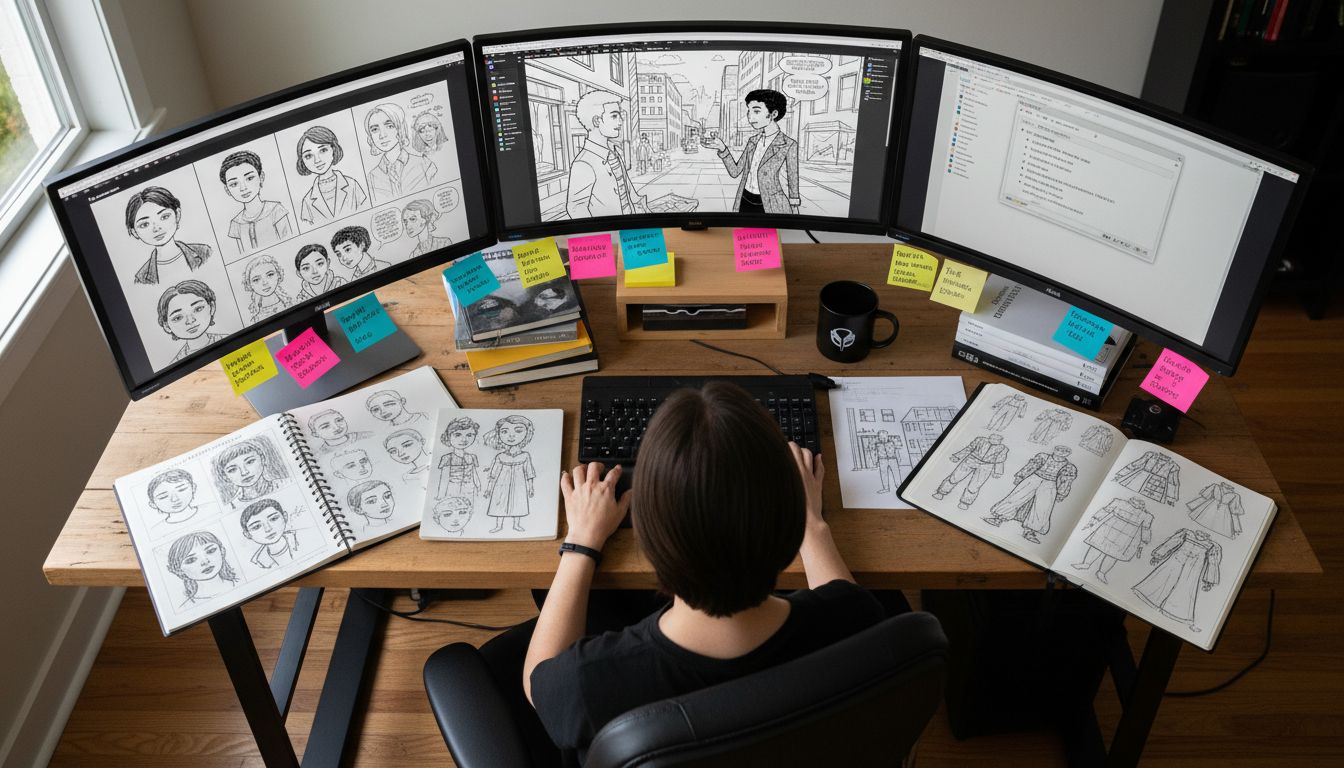 graphic novelist workspace