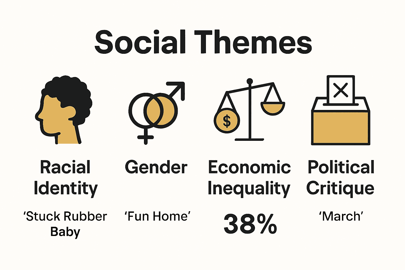 Infographic comparing four key social themes in graphic novels