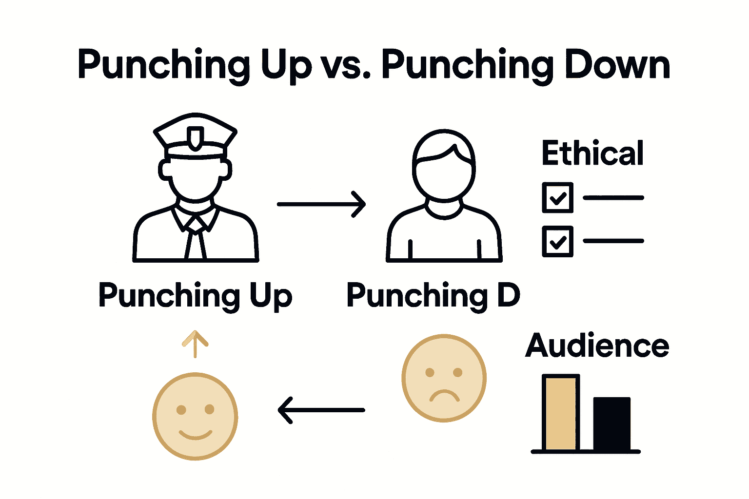 Infographic comparing ethical approaches in dark humor comics.