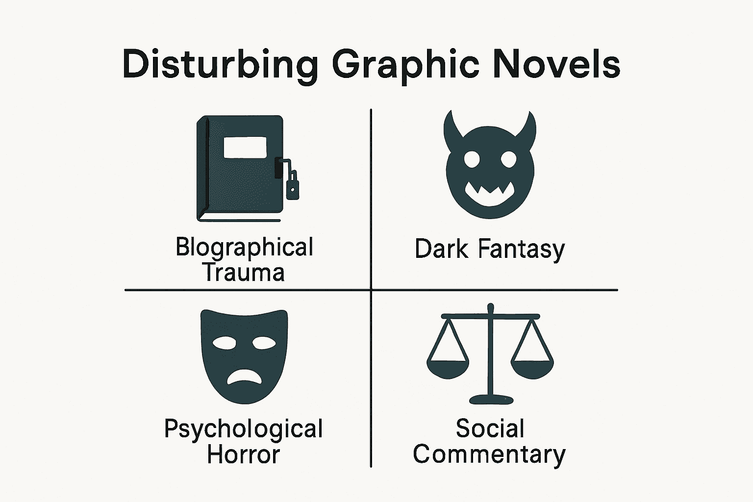 Infographic comparing types of disturbing graphic novels by core themes.