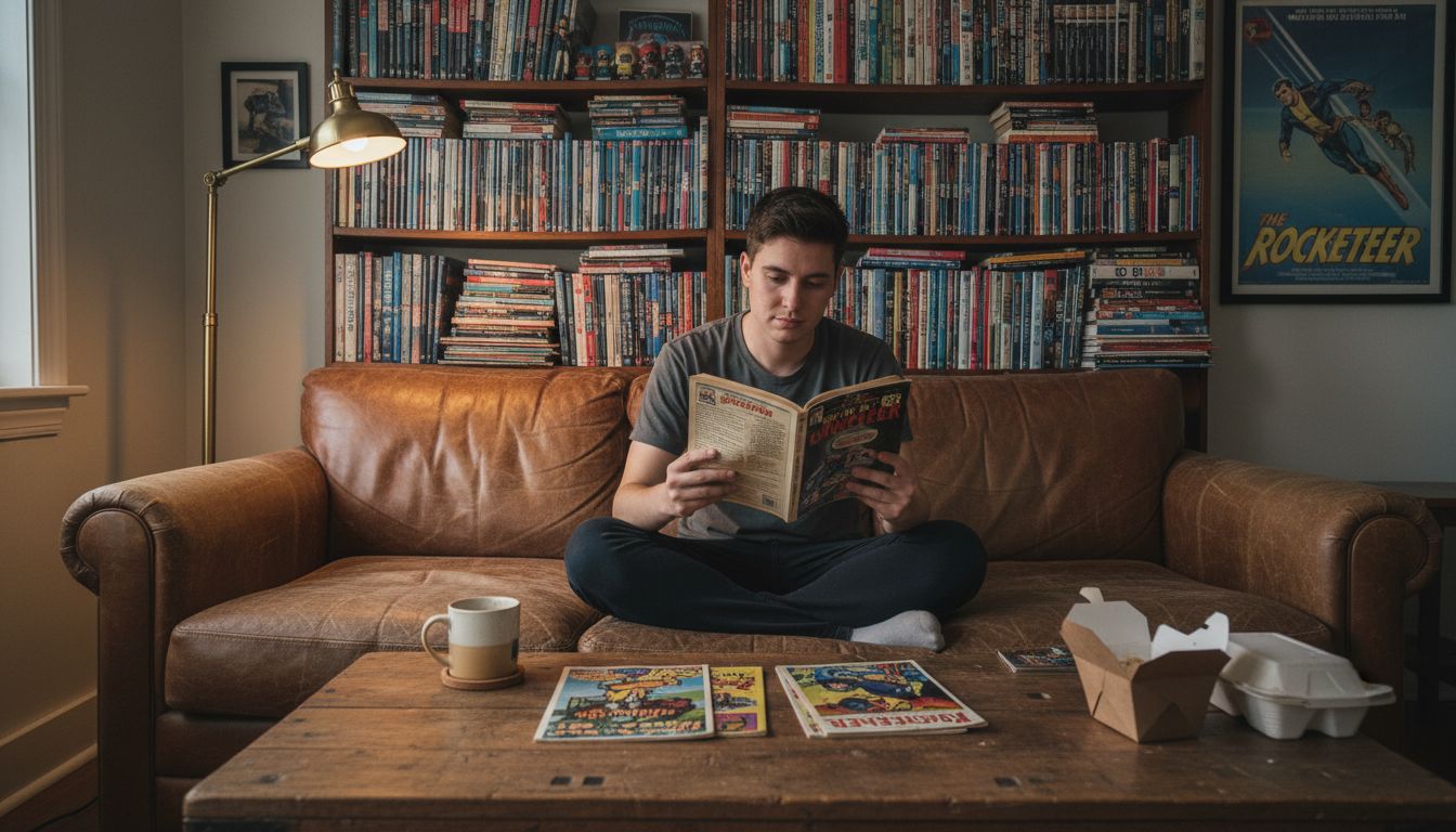 Person reading cult comics at home