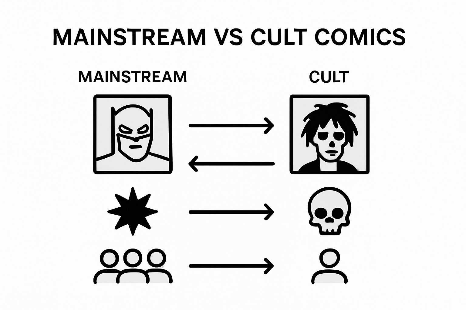 Cult vs mainstream comics comparison infographic