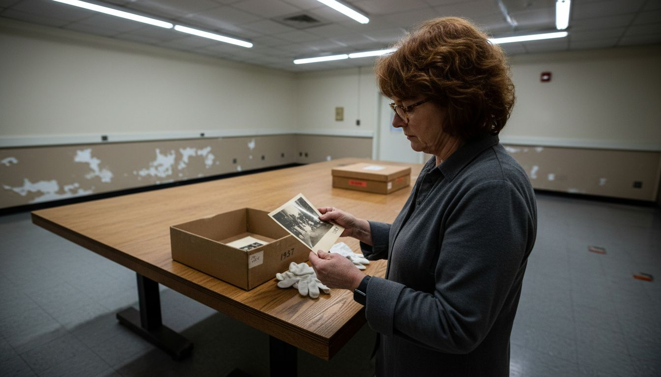 Archivist reviewing historical art censorship files