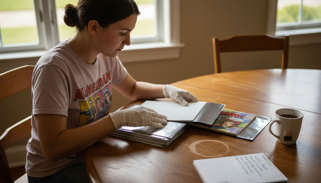 Preparing comics with archival sleeves and supplies