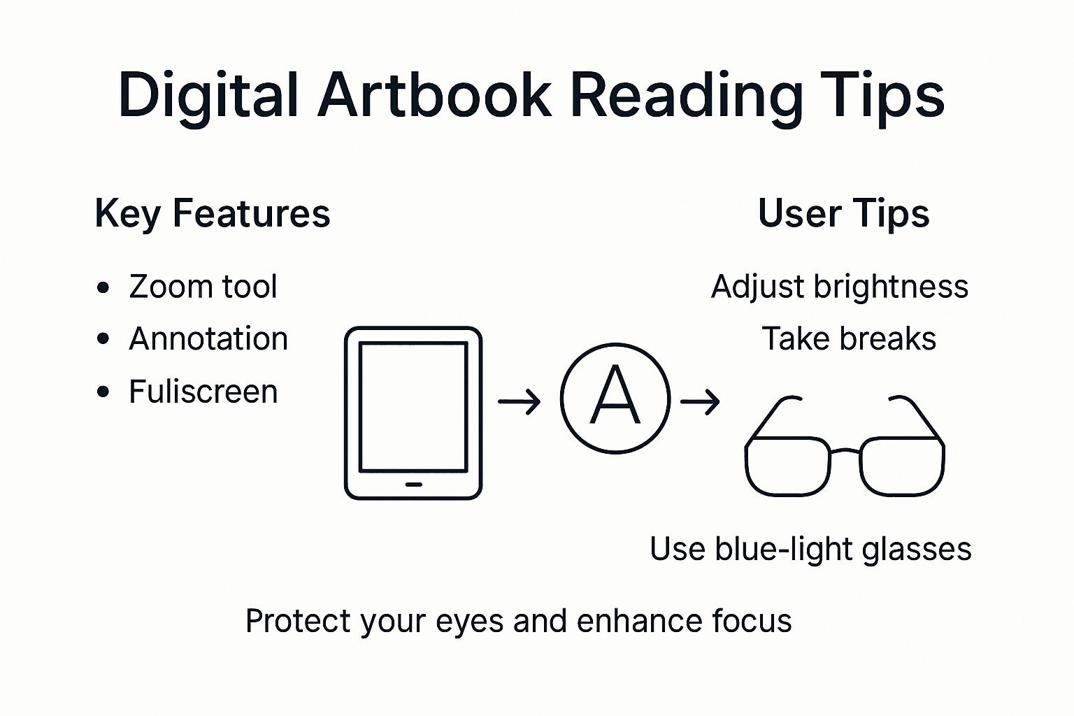 Infographic with digital artbook reading tips and features
