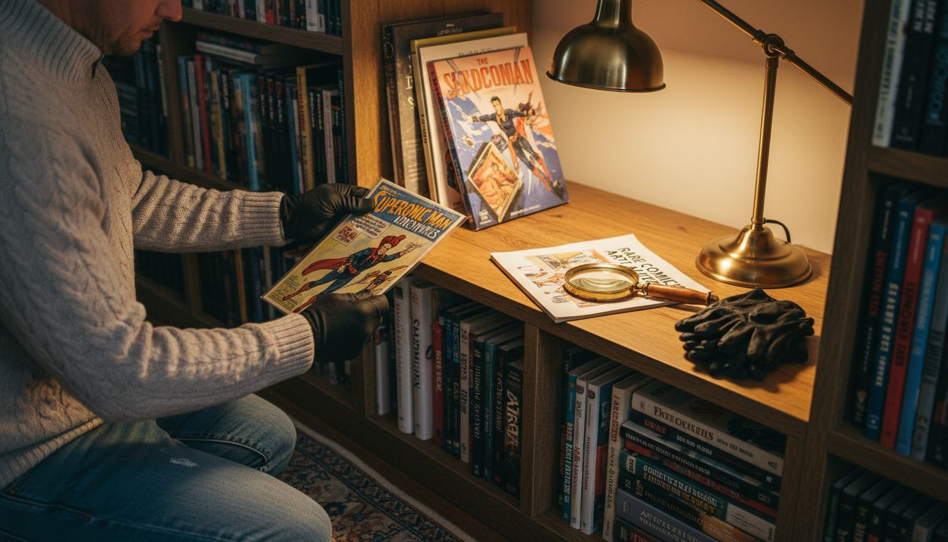 Collector examining sequential art collection