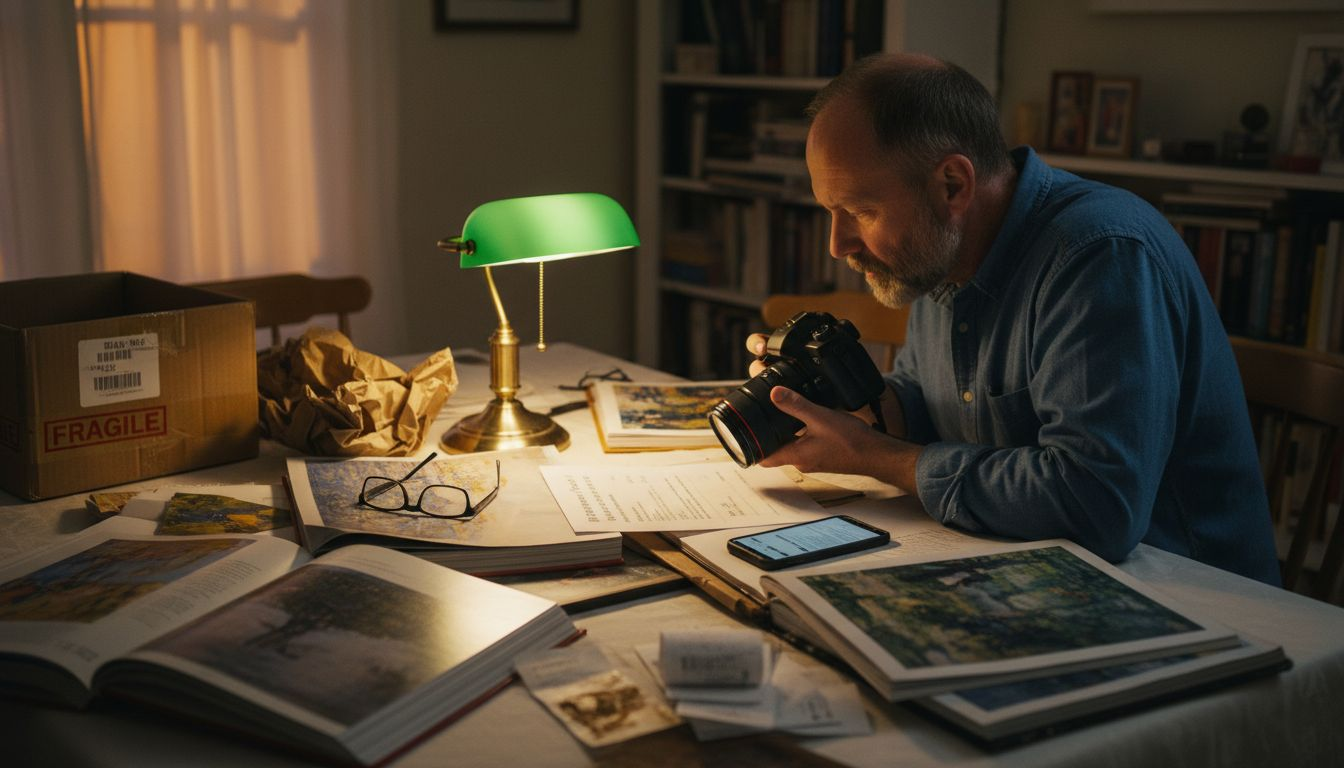 Collector checks artbook authenticity paperwork
