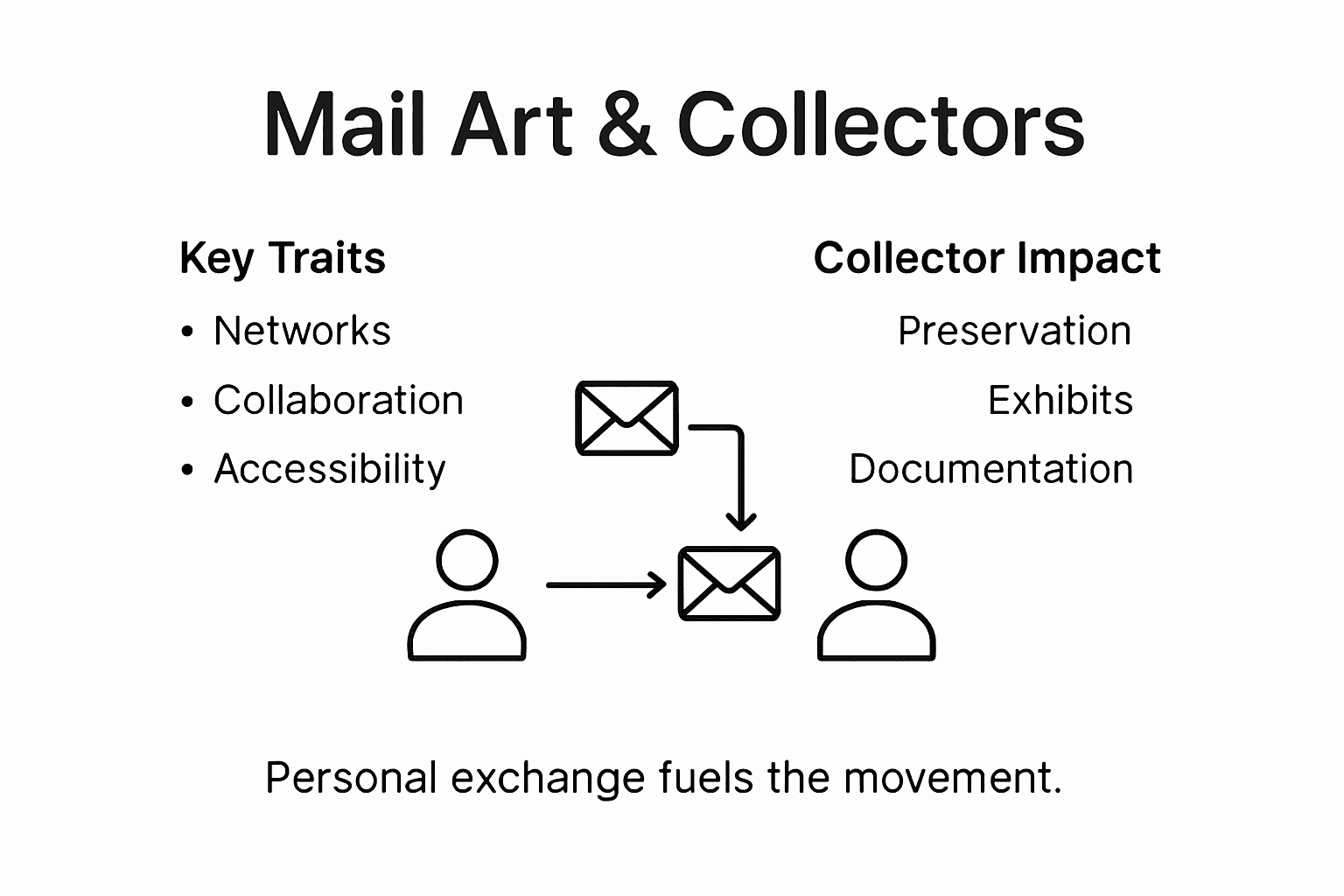 Infographic about mail art traits and collector roles