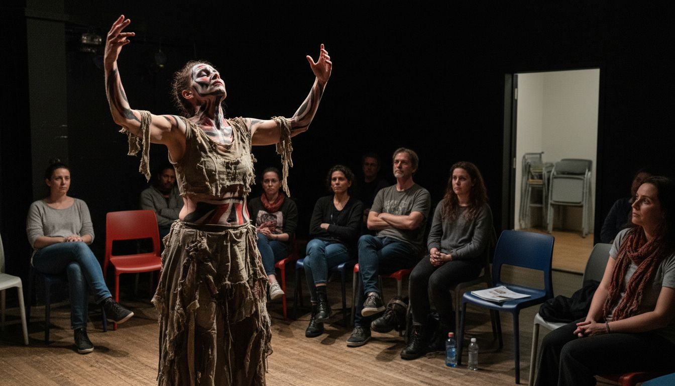 Performance artist on stage audience reacting
