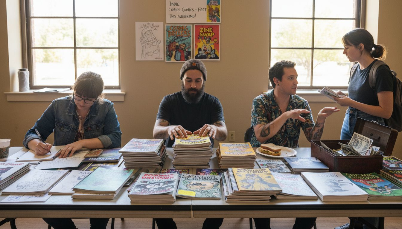 Comic artists showing fanzines at event